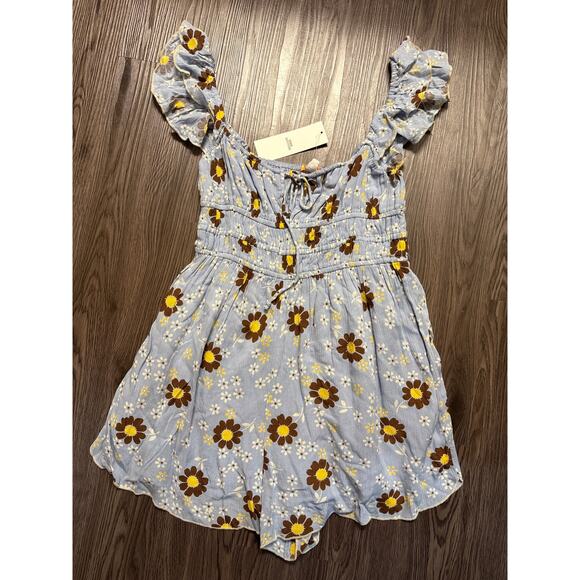 Urban Outfitters NWT Blue Boho Floral Rockaway Smocked Romper - Picture 5 of 8